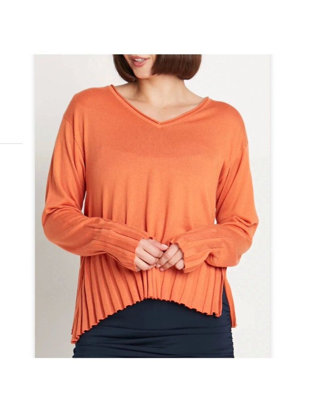 Planet by Lauren G Pima Cotton Cropped V-neck Fall Orange Sweater O/S